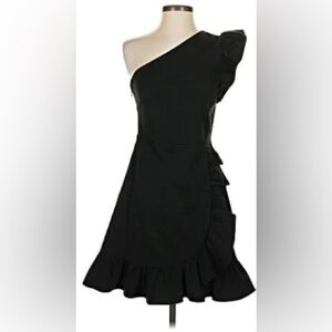 J Crew One Shoulder Stretch Twill Ruffle Dress cocktail Size 10